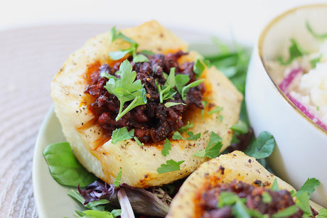 Stuffed celery root with salad