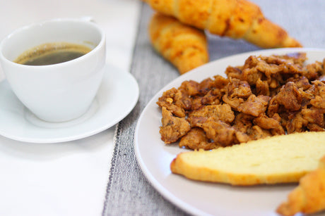 Scrambled eggs with yeast leavened crescent rolls