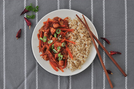Szechuan "chicken" with brown rice