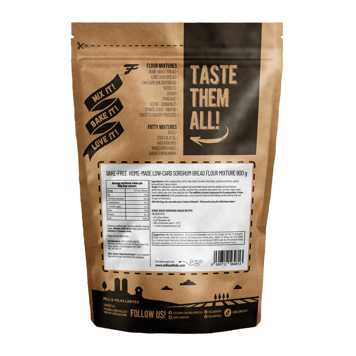 Bake-Free hausgemachte Low-Carb Sorghum-Brotmehlmischung 900g