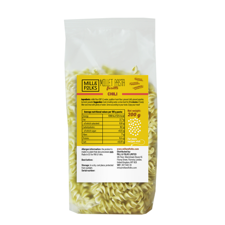 Millet pasta fusilli chili