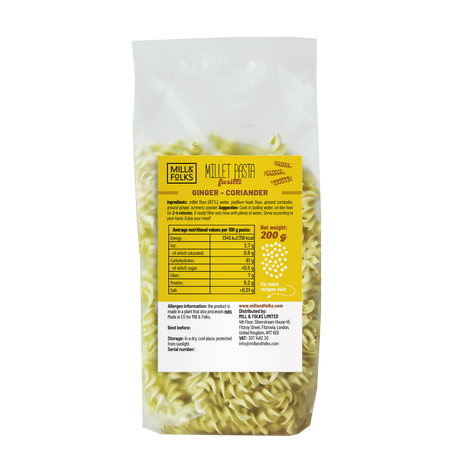 Millet pasta fusilli ginger-coriander