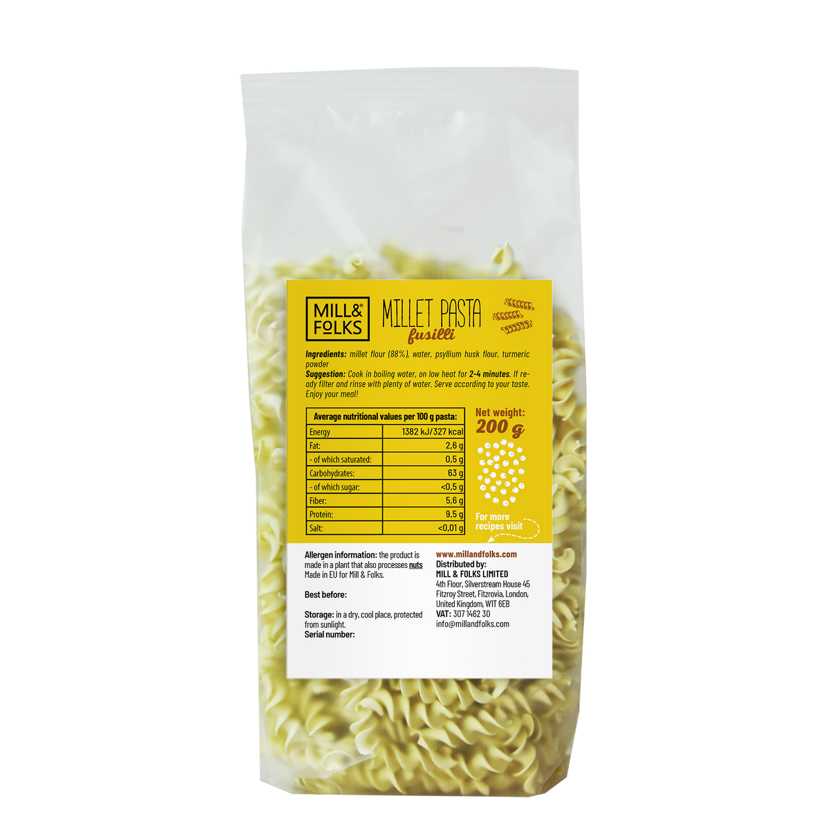 Millet pasta fusilli