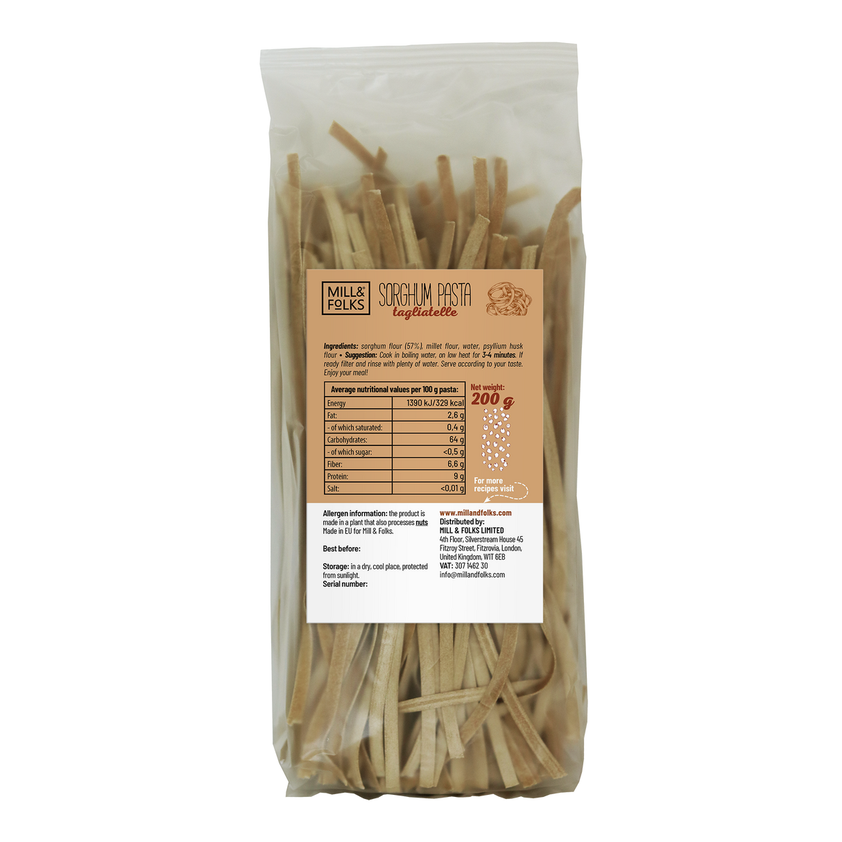 Sorghum pasta tagliatelle