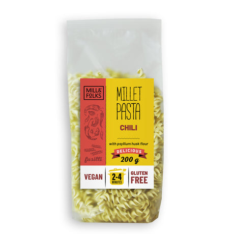 Millet pasta fusilli chili