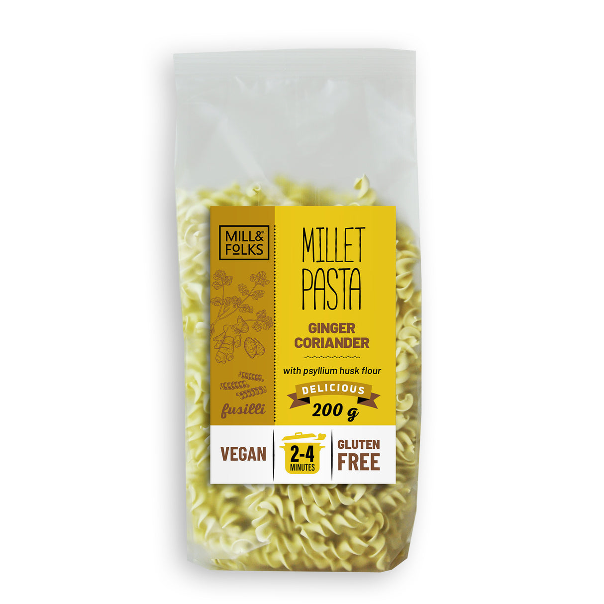 Millet pasta fusilli ginger-coriander